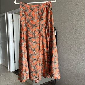 NEW Mango Orange Asymmetrical A-Line Midi Skirt